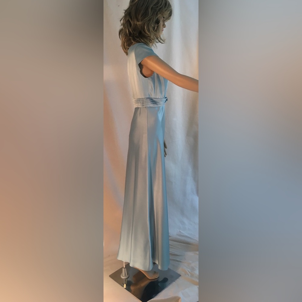 CALVIN KLEIN blue satin short sleeve Scoop neck Vintage slip maxi dress - Picture 8 of 15